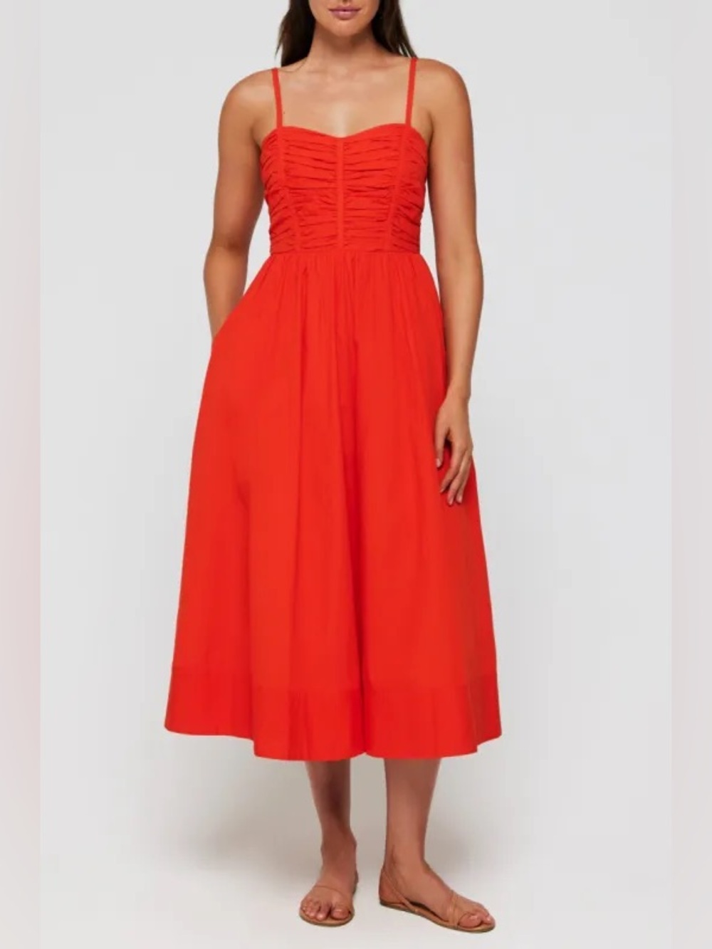 Hermoza Red Ruched Bodice Midi Dress